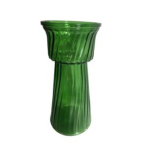 Hoosier 4089 Ribbed‎ Glass Vase Emerald Green Large Top Cylinder Bottom 1960s